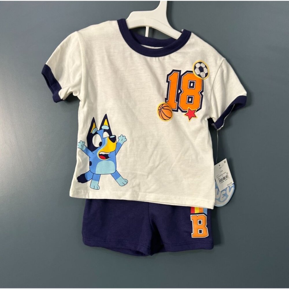 NWT Bluey 12M Toddler Brisbane Athletic Dept Short Set Navy & White Cotton Outfi